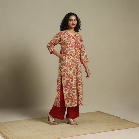 Yellow - cotton straight sanganeri kurta 14 - m