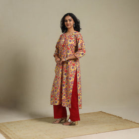 Yellow - cotton straight sanganeri kurta 14 - m