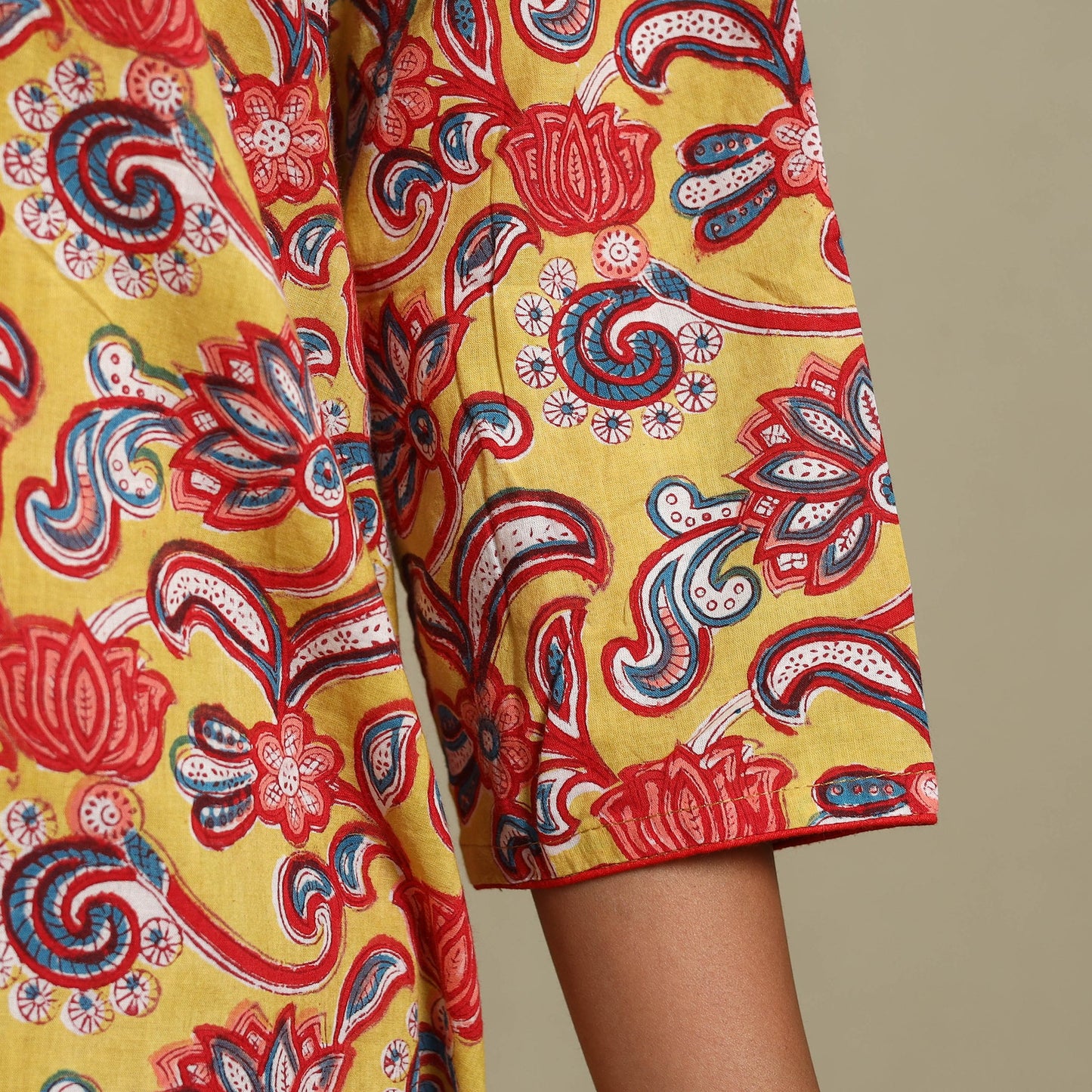 Yellow - cotton straight sanganeri kurta 14 - m