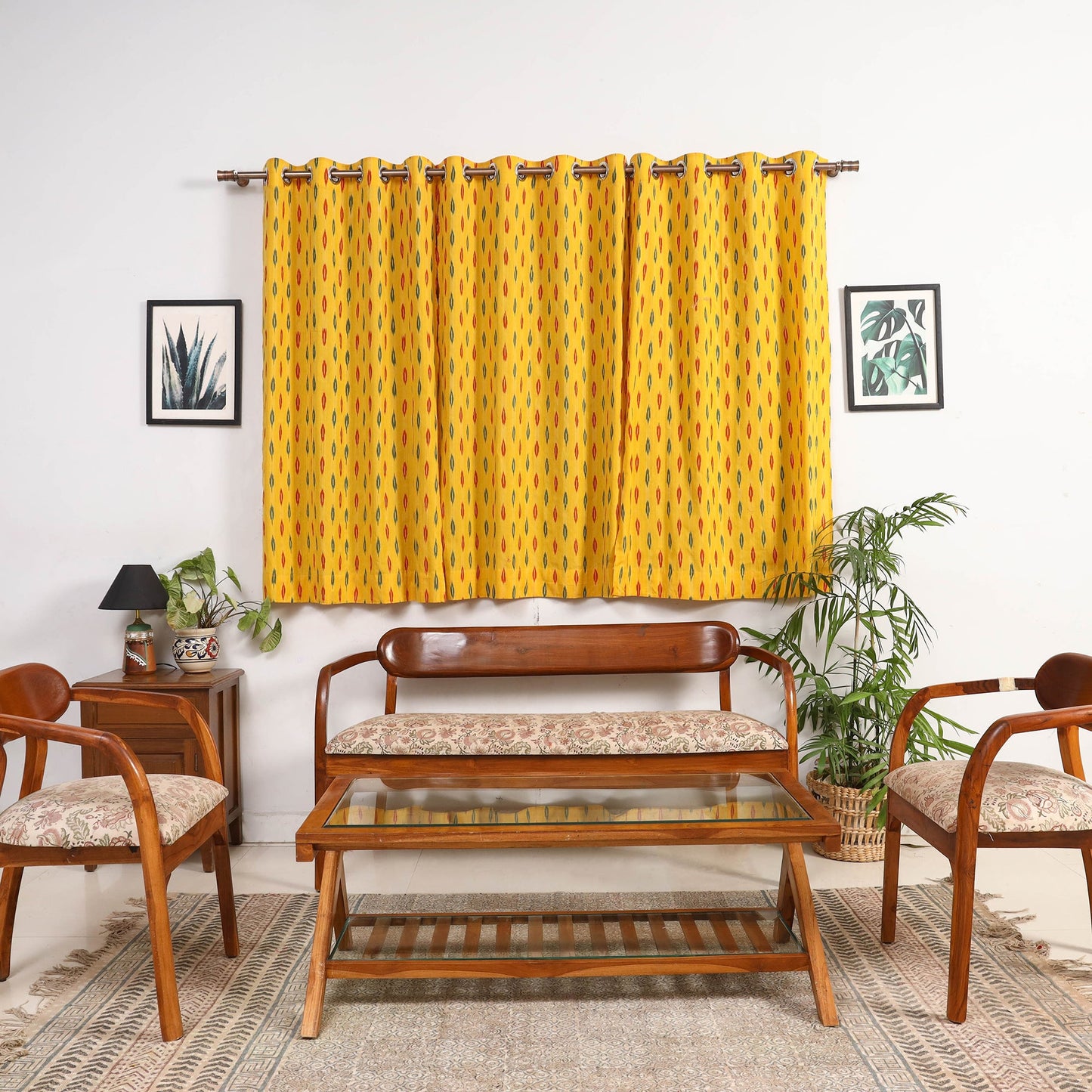 Yellow - cotton window pochampally ikat curtain (5 x 3