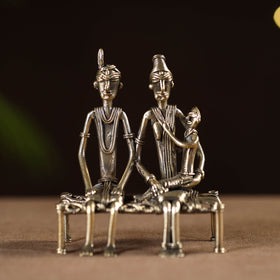 Couple child on cot - tribal odisha dokra handmade home