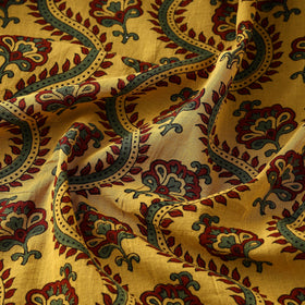  Curvical Border Floral Butta Ajrakh Hand Block Printed Cotton Fabric 
