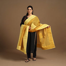 Buy Cutwork Cotton Yellow Barmer Applique Dupatta