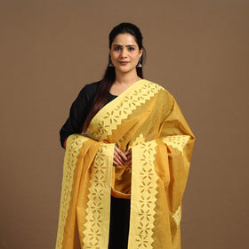 Buy Cutwork Cotton Yellow Barmer Applique Dupatta