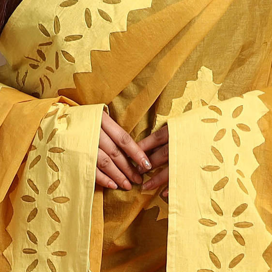 Buy Cutwork Cotton Yellow Barmer Applique Dupatta