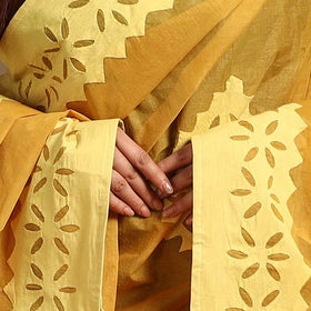 Buy Cutwork Cotton Yellow Barmer Applique Dupatta