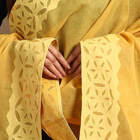 Buy Cutwork Cotton Yellow Barmer Applique Dupatta