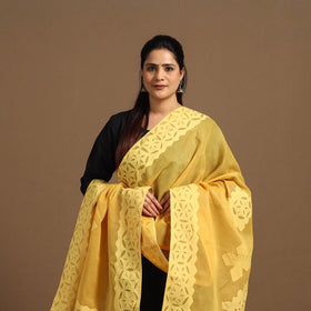 Buy Cutwork Cotton Yellow Barmer Applique Dupatta