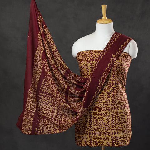 Deep Red - 3pc Cotton Kutch Batik Print Dress Material 22