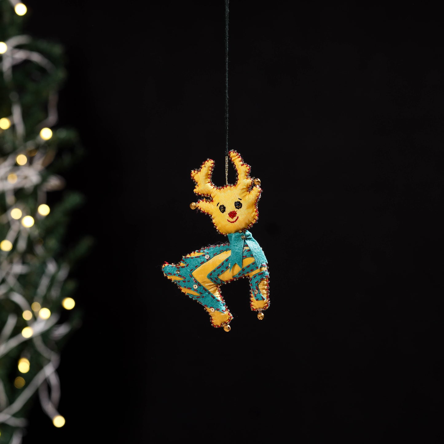 Yellow - deer - hand embroidered felt christmas decor