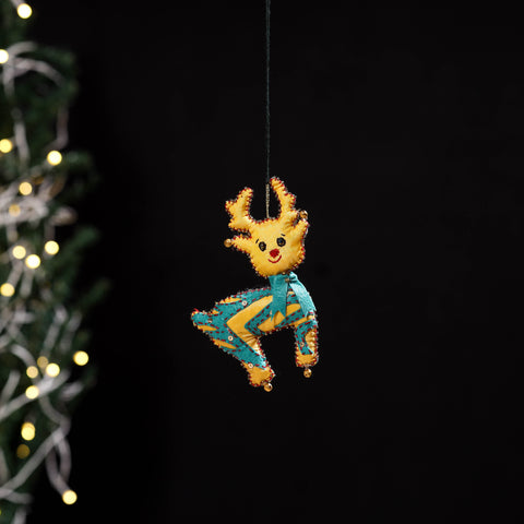 Yellow - deer - hand embroidered felt christmas decor