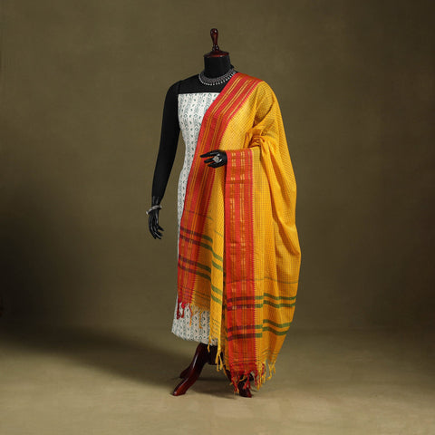 Yellow - dharwad cotton dupatta with zari border 08