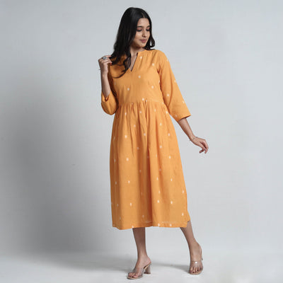 Yellow - Exquisite Jacquard Cotton Dress