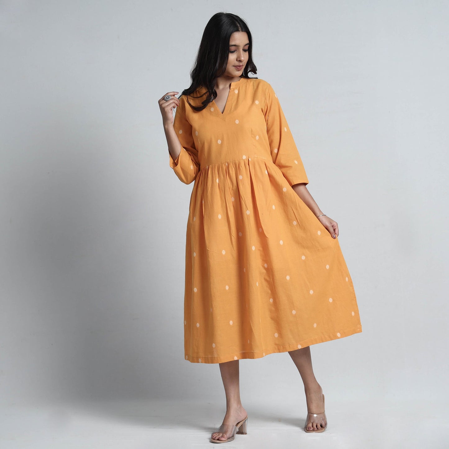 Yellow - Exquisite Jacquard Cotton Dress