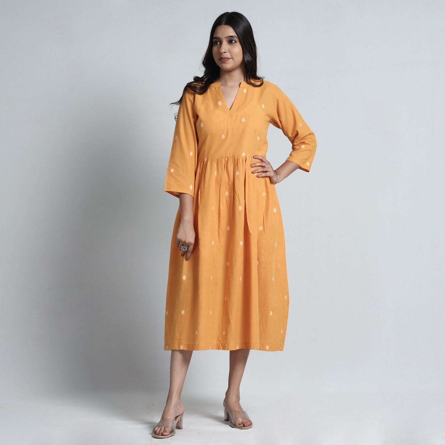 Yellow - Exquisite Jacquard Cotton Dress