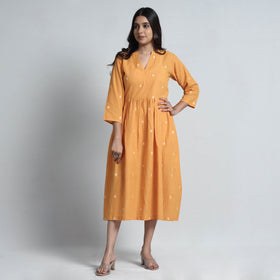 Yellow - Exquisite Jacquard Cotton Dress