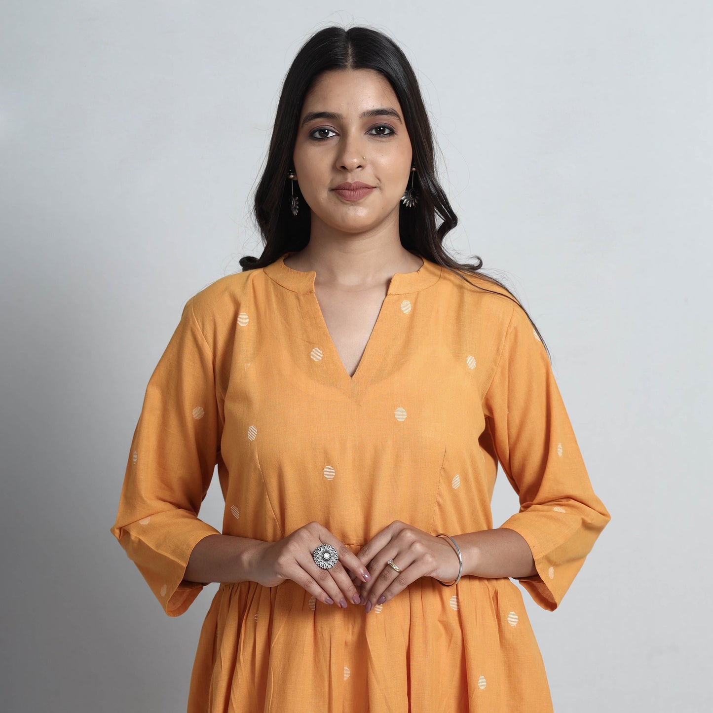 Yellow - Exquisite Jacquard Cotton Dress