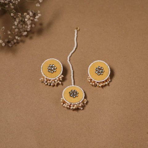 Fabart kundan earrings & maang tikka set 03 - handcrafted