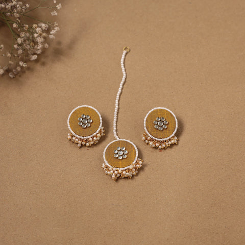Fabart kundan earrings & maang tikka set 09 - handcrafted