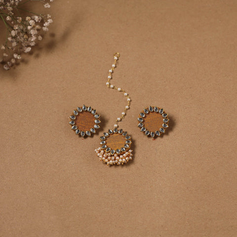 Fabart kundan earrings & maang tikka set 10 - handcrafted