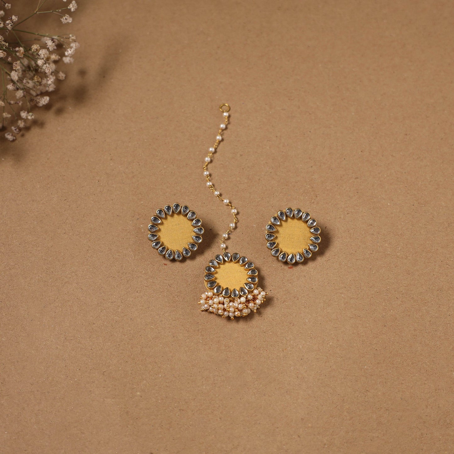 Fabart kundan earrings & maang tikka set 14 - handcrafted