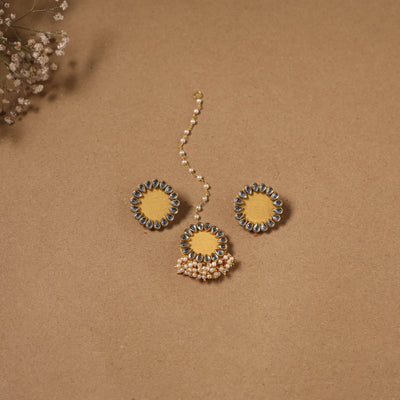 Fabart kundan earrings & maang tikka set 14 - handcrafted