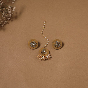 Fabart kundan earrings & maang tikka set 17 - handcrafted