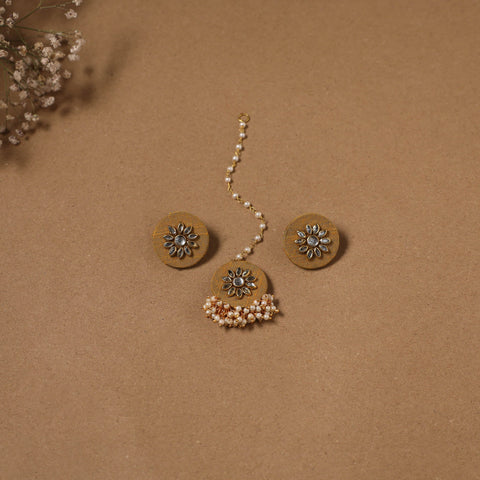 Fabart kundan earrings & maang tikka set 17 - handcrafted