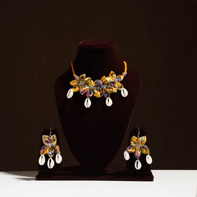Yellow -fabart phool kali shell choker necklace set 09