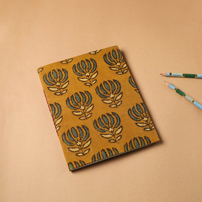 Yellow Ajrakh Fabric Cover Handmade Paper Notebook