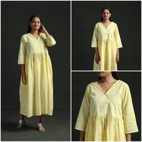 Flared angrakha cotton hand block batik print dress 06