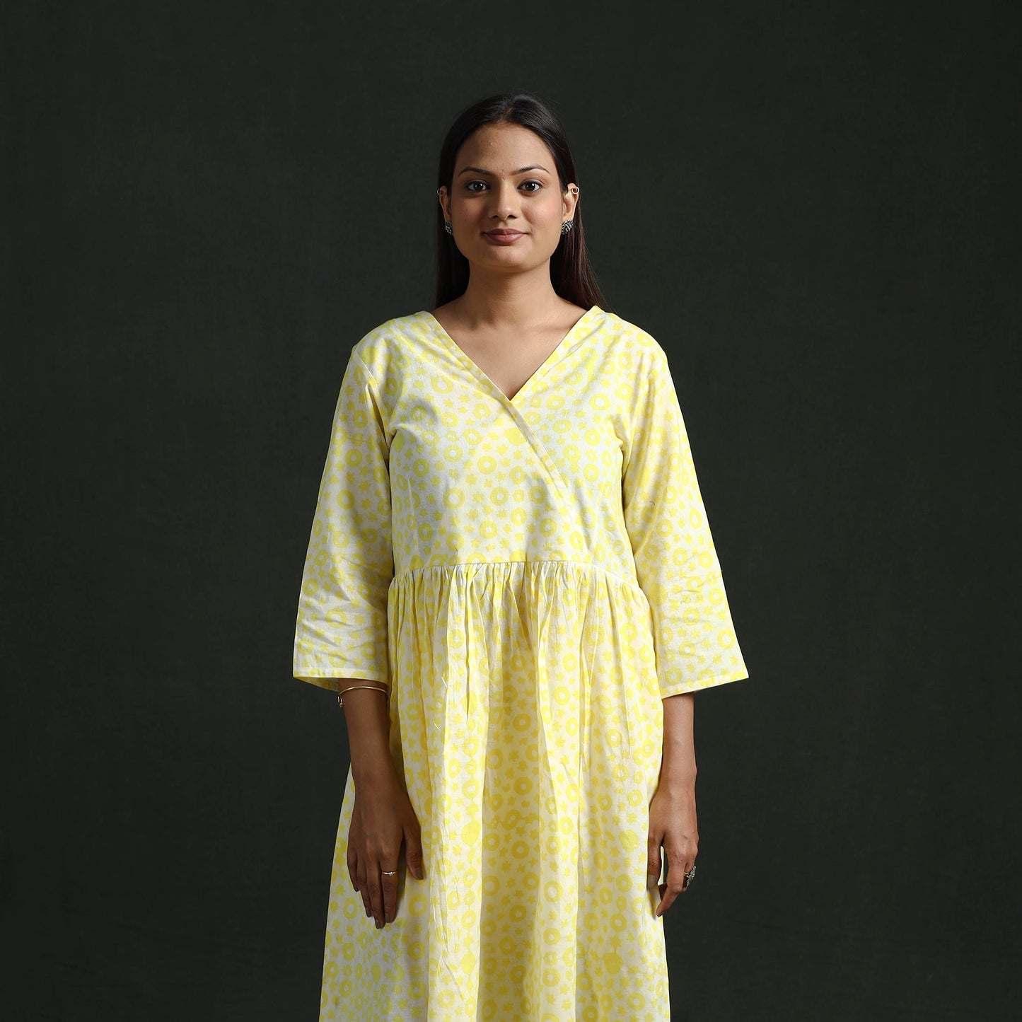 Flared angrakha cotton hand block batik print dress 06