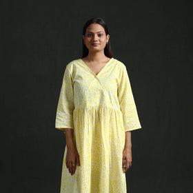 Flared angrakha cotton hand block batik print dress 06