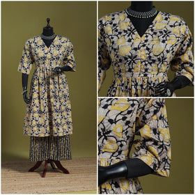 Yellow - flared cotton hand batik suit set (set of 2) 07