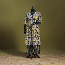 Yellow - flared cotton hand batik suit set (set of 2) 07