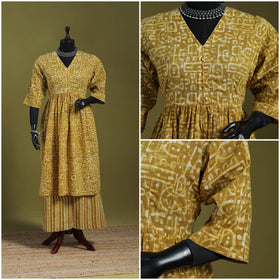 Yellow - flared cotton hand batik suit set (set of 2) 09