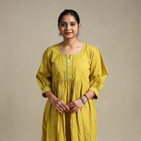 Yellow Flared Cotton Jacquard Dress