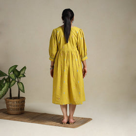 Yellow Flared Cotton Jacquard Dress