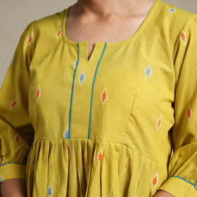 Yellow Flared Cotton Jacquard Dress