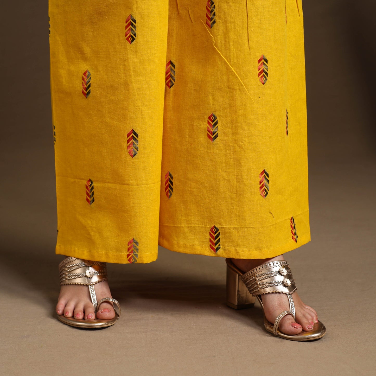  Yellow Flared Cotton Jacquard Kurta with Palazzo Set