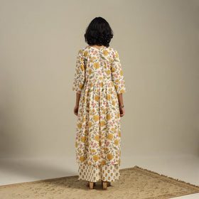Yellow Flared Cotton Jaipur Print Kurta Set (Set of 2)