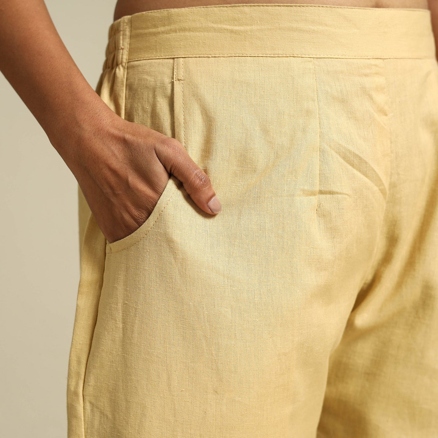 Yellow Flex Cotton Elasticated Plain Pant