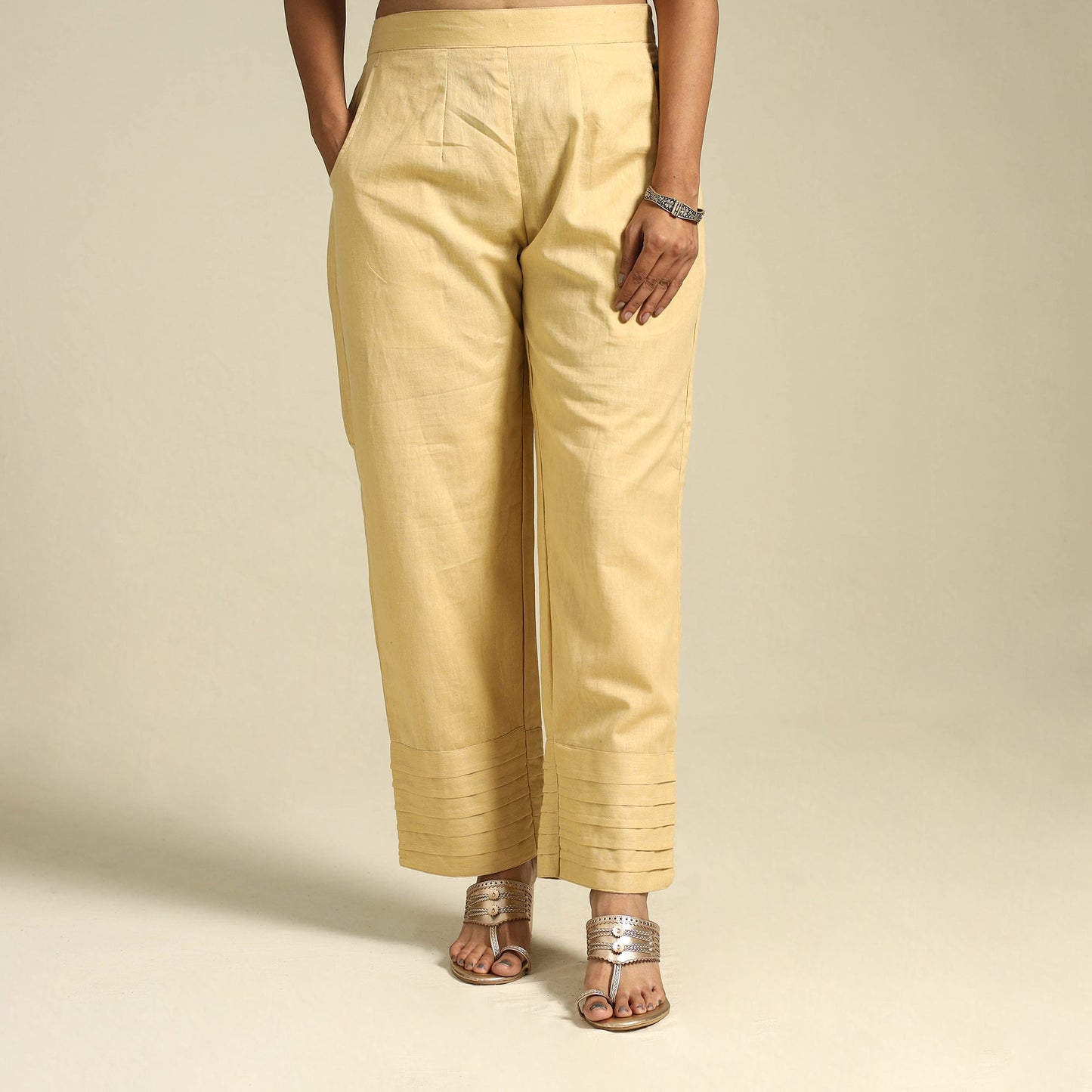 Yellow Flex Cotton Elasticated Plain Pant