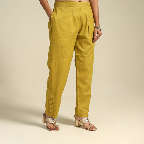 Yellow Flex Cotton Elasticated Plain Pant