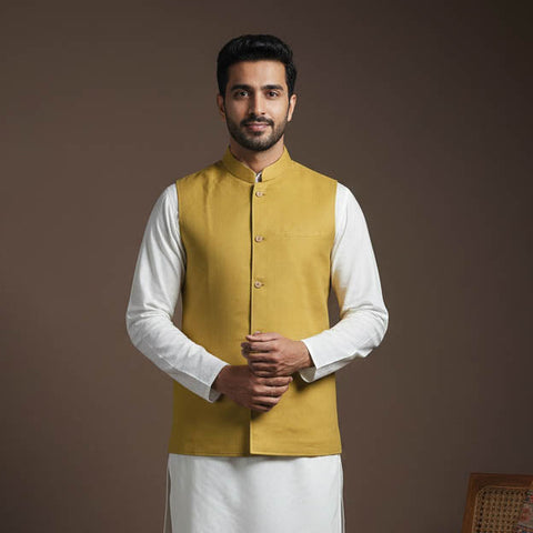 Flex cotton men plain nehru jacket 01 - handcrafted