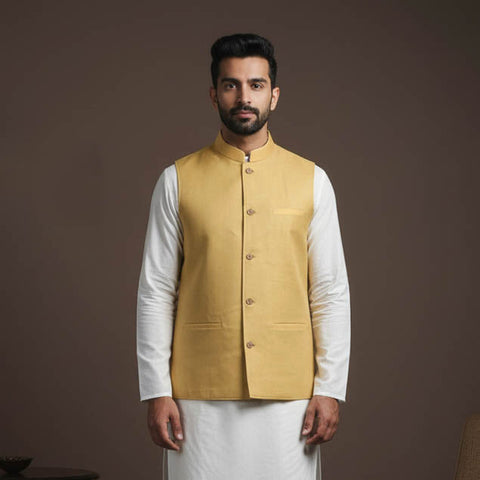 Flex cotton men plain nehru jacket 08 - handcrafted