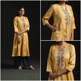 Flex cotton plain hand embroidered a-line kurta for women