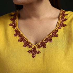 Flex cotton plain hand embroidered straight kurta for women
