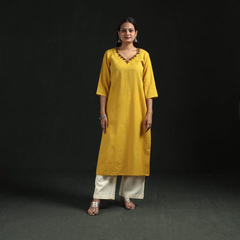 Flex cotton plain hand embroidered straight kurta for women