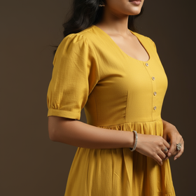 Yellow - flex cotton tiered plain dress 10 - handcrafted